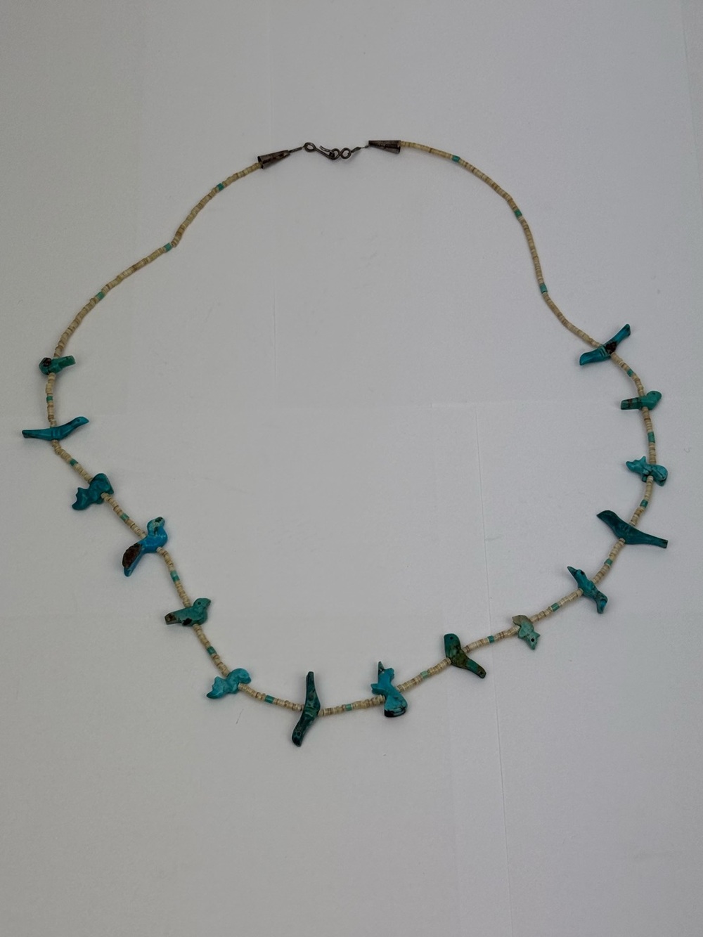 Turquoise Bird Bead Silver Necklace Native American